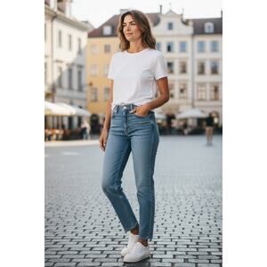 Eileen Fisher Size 6 Organic Cotton Straight Leg Jeans Blue Stretch Denim